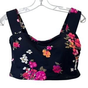 Lands' End Wide Strap Black Floral Swim Top